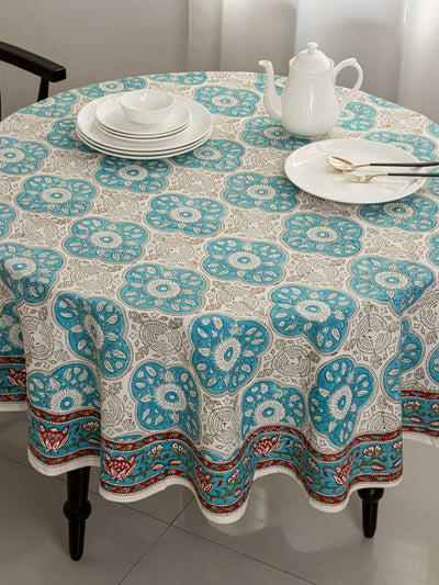 Blue Mandana design table cover with bel border