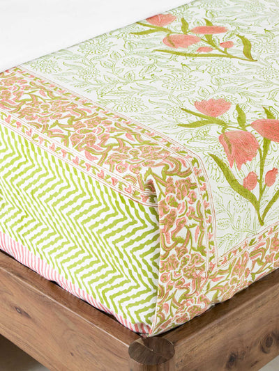 Red Floral Boota print hand block Double Bedsheet