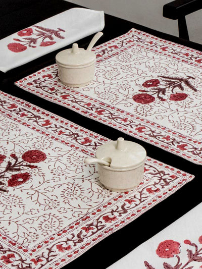 Red floral boota Table Mat & Napkin set