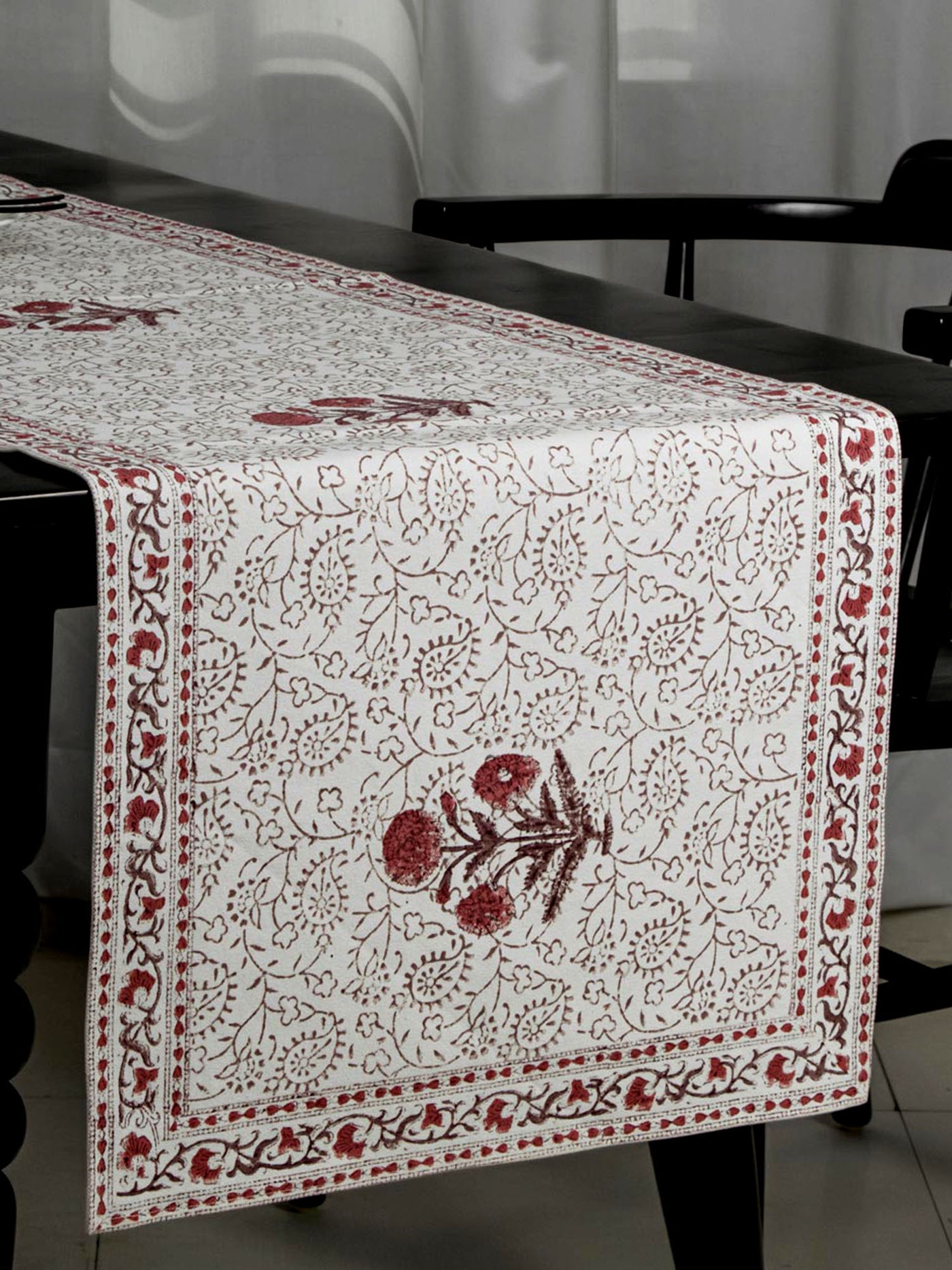 Red floral boota hand block print Table Runner